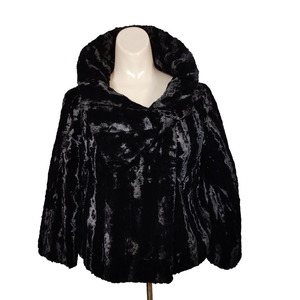 Zara Woman Cropped Chunky Collar Faux Fur Black Jacket S Mob Wife Old Money Glam